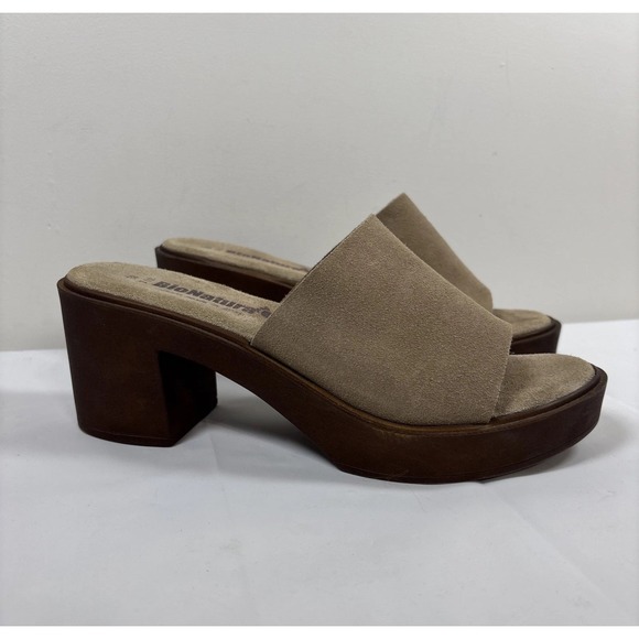 Bionatura Shoes - BioNatura Women 38 Italian Tan Suede Leather Slide Sandals Chunky Mules Platform